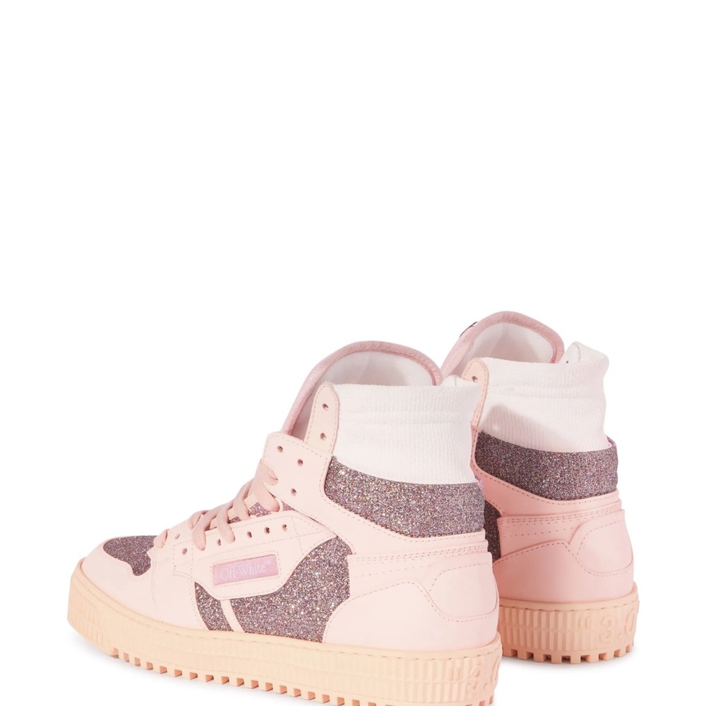 Off-White Pink High-Top Sneakers with Glitter Accents - Picture 3 of 6